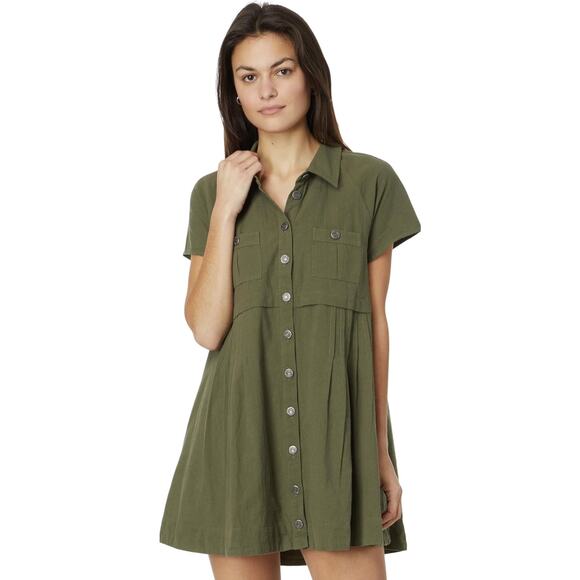 Free People Ronnie Cotton Poplin Mini Shirtdress, Oversize Fit, Green - Picture 1 of 12